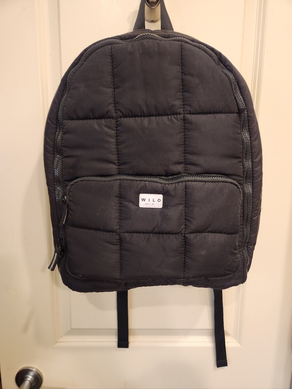 Wilo Black Quilted Backpack with Front Zip Pocket